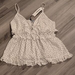 Vigoss White Babydoll with Small Pink Floral Print With Tie Knot Front Detail
